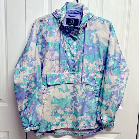 Lauren James Multi Pastel Splash Print Pull Over Rain Jacket Size XL - Picture 1 of 8
